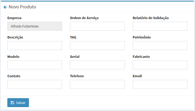 SVT-Cloud: Formulário de cadastro de produtos no sistema